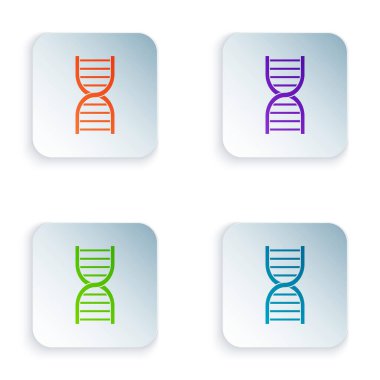 Beyaz arkaplanda izole edilmiş renkli DNA sembolü. Kare düğmelere renkli simgeleri yerleştir. Vektör İllüstrasyonu