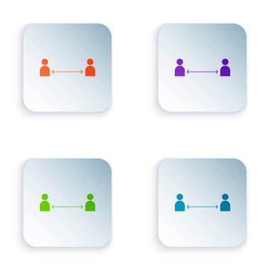 Renk Güvenli mesafe simgesi beyaz arkaplanda izole edildi. Virüsler ve insanlar enfeksiyon riski için mesafeyi koruyorlar. Kare düğmelere renkli simgeleri yerleştir. Vektör İllüstrasyonu