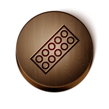 Kahverengi çizgili haplar beyaz arka planda izole edilmiş. İlaç paketi. Tablet, vitamin, antibiyotik, aspirin. Tahta daire düğmesi. Vektör İllüstrasyonu