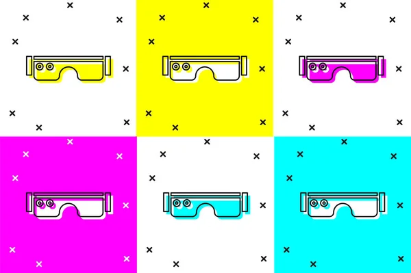 设置智能眼镜安装在眼镜图标上 隔离在色彩背景上 可携带的带摄像头和显示屏的电子产品智能眼镜 病媒图解 — 图库矢量图片