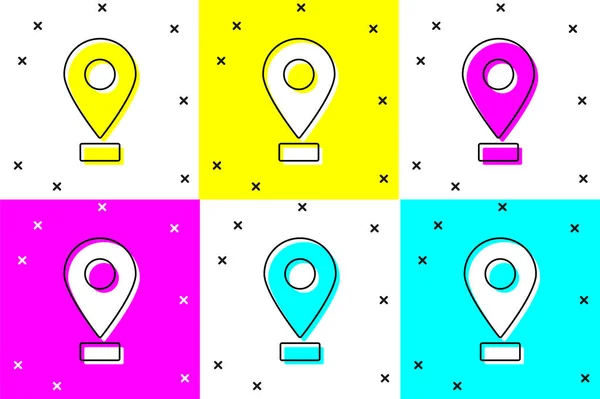 Set Map Pin Icon Isolated Color Background Navigation Pointer Location — Stock Vector