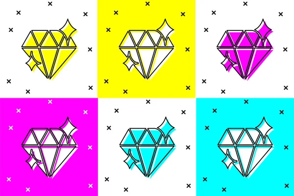 Ställ Diamond Ikonen Isolerad Färg Bakgrund Smyckessymbol Gem Sten Mars — Stock vektor