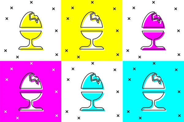 Zestaw Jaj Kurzych Stoisku Ikona Izolowane Tle Koloru Szczęśliwej Wielkanocy — Wektor stockowy