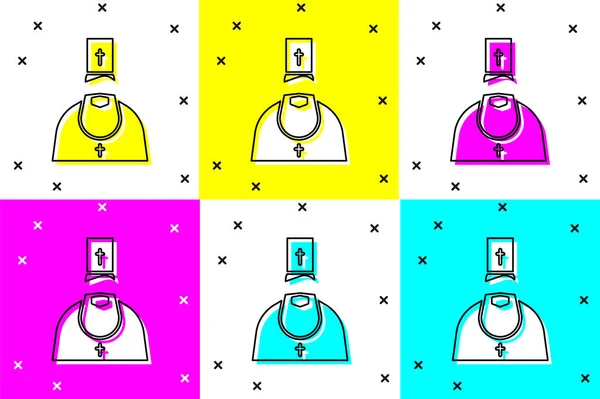Set Priest Icon Isolated Color Background Vector Illustration — Stock Vector