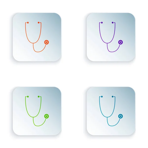 Color Stethoscope Medical Instrument Icon Isolated White Background Set Colorful — Stock Vector