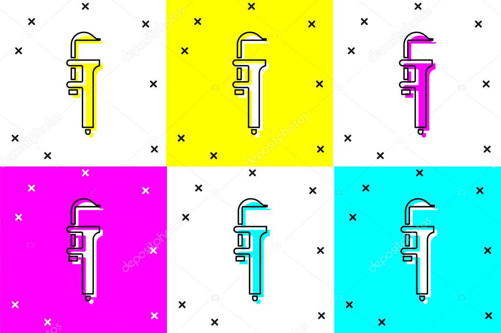 Set Calliper or caliper and scale icon isolated on color background. Precision measuring tools.  Vector Illustration
