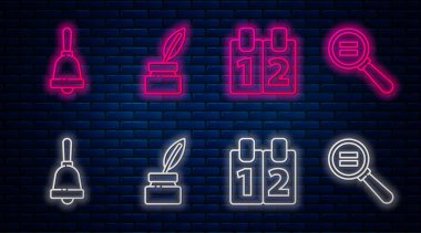 Satır Chalkboard, Matematik fonksiyonu kosinüs, Test veya sınav kağıdı ve ataç ayarlayın. Tuğla duvarda parlayan neon simgesi. Vektör