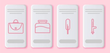 Çanta, Mürekkep Bavulu, Tüy Kalemi ve Polis kauçuk copu. Beyaz dikdörtgen düğme. Vektör