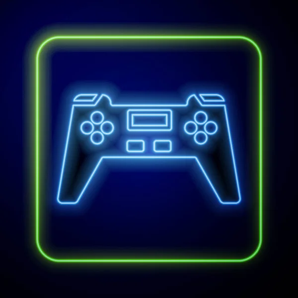 Leuchtendes Neonfarbenes Gamepad Symbol Auf Blauem Hintergrund Spielkontrolle Vektorillustration — Stockvektor