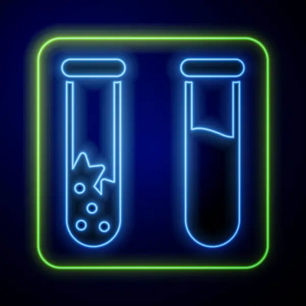Zářící Neonová Zkumavka Baňka Ikona Chemické Laboratorní Zkoušky Izolovaná Modrém — Stockový vektor