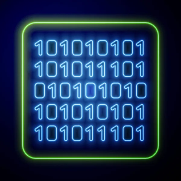 Lumineux Néon Icône Code Binaire Isolé Sur Fond Bleu Illustration — Image vectorielle