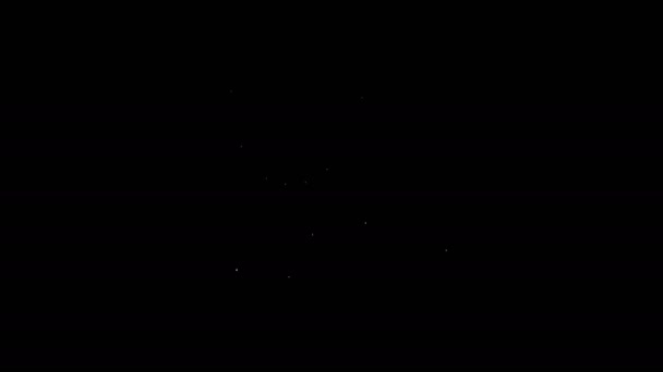 Línea blanca Hamburguesa y papas fritas en caja de cartón icono aislado sobre fondo negro. Hamburguesa, sándwich de hamburguesa con queso. Menú de comida rápida. Animación gráfica de vídeo 4K — Vídeos de Stock