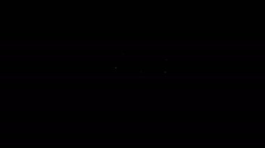 Beyaz çizgi sunumu, film, film, medya projektörü simgesi siyah arkaplanda izole edildi. 4K Video hareketli grafik canlandırması