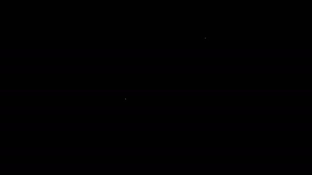 Línea blanca medicina píldora o tableta icono aislado sobre fondo negro. Cápsula de píldora y signo de drogas. Diseño de farmacia. Animación gráfica de vídeo 4K — Vídeo de stock