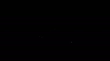 Beyaz çizgi posta pulu ve dağ simgesi siyah arkaplanda izole edilmiş. 4K Video hareketli grafik canlandırması