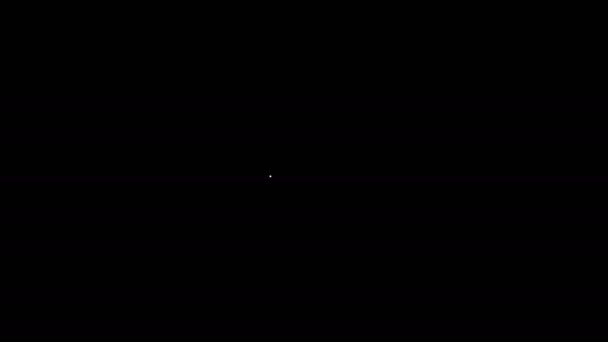 Белая линия Глобус с летящим значком самолета выделена на черном фоне. Самолет летит вокруг планеты Земля. Иконка мира самолетов. Видеографическая анимация 4K — стоковое видео