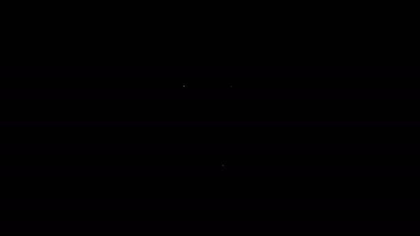 Hvitlinjekart-pin-ikon isolert på svart bakgrunn. Navigasjon, pekere, posisjon, kart, GPS, retning, sted, kompass, kontakt, søkekonsept. 4K Video motion grafisk animasjon – stockvideo
