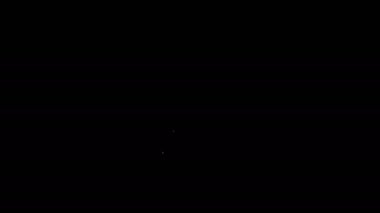 Beyaz çizgili bahçe tırmığı siyah arka planda izole edilmiş iş simgesi. Bahçecilik, tarım, çiftçilik aleti. Toprak işçisi. 4K Video hareketli grafik canlandırması