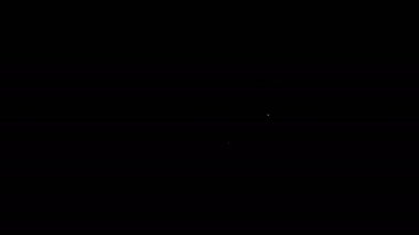 Siyah zemin üzerinde karabina simgesi olan beyaz çizgili geri çekilebilir ip tasması. Evcil köpek liderliği. Hayvan malzemeleri. Açık hava yürüyüşü için hayvan aksesuarı. 4K Video hareketli grafik canlandırması