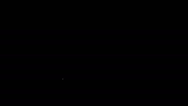 Bílá čára Zahradní lopatka rýč nebo lopata v zemi ikona izolované na černém pozadí. Zahradní nářadí. Nástroj pro zahradnictví, zemědělství, zemědělství. Grafická animace pohybu videa 4K — Stock video