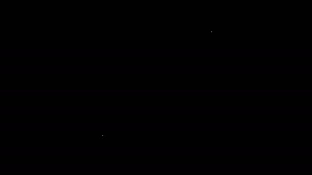 黒い背景に白い線の葉のアイコンが隔離されています。新鮮な天然物のシンボル。4Kビデオモーショングラフィックアニメーション — ストック動画