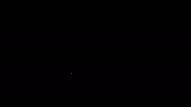 Значок печати лапы белой линии изолирован на черном фоне. Отпечаток лапы собаки или кошки. Животный след. Видеографическая анимация 4K — стоковое видео