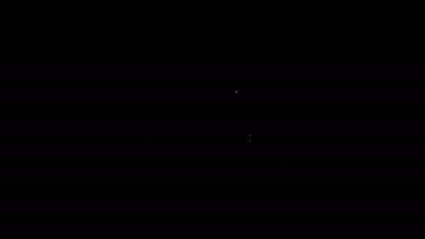 Weiße Linie Jagd auf Kaninchen mit Fadenkreuz-Symbol isoliert auf schwarzem Hintergrund. Vereinslogo mit Kaninchen und Zielscheibe. Zielfernrohr auf einen Hasen. 4K Video Motion Grafik Animation
