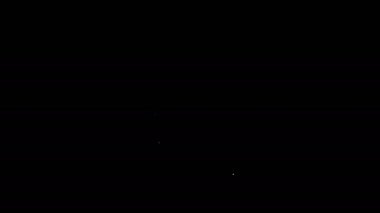 Beyaz çizgili olta ve siyah arka planda izole edilmiş balık ikonu. Balıkçılık ekipmanları ve balık çiftliği konuları. 4K Video hareketli grafik canlandırması