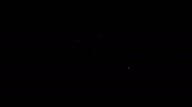 Beyaz çizgi bilgisayar monitörü. Siyah arka planda izole edilmiş ev sıcaklığı simgesi var. Termometre simgesi. 4K Video hareketli grafik canlandırması
