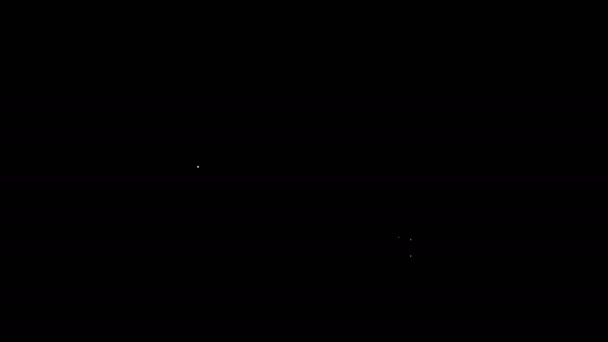 Línea blanca Barco de pesca con caña de pescar en el icono del agua aislado sobre fondo negro. Animación gráfica de vídeo 4K — Vídeos de Stock