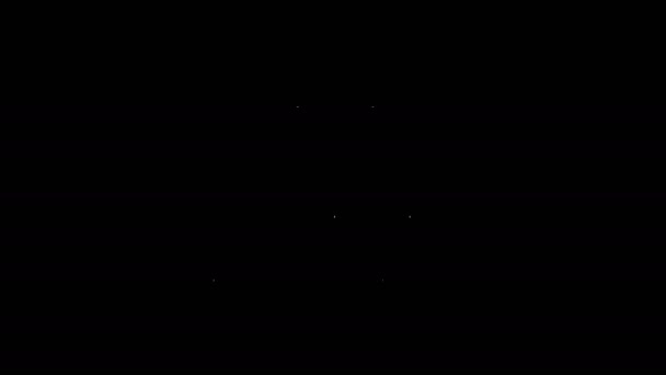 Linha branca Botas de pesca ícone isolado no fundo preto. Bota de borracha impermeável. Gumboots para tempo chuvoso, pesca, caçador, jardinagem. Animação gráfica em movimento de vídeo 4K — Vídeo de Stock