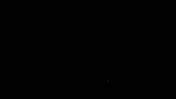 Bílá čára Rybářská prut a rybí ikona izolované na černém pozadí. Témata rybářského vybavení a chovu ryb. Grafická animace pohybu videa 4K — Stock video
