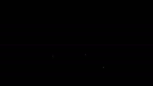 Weiße Linie Angelrute und Fischsymbol isoliert auf schwarzem Hintergrund. Angelausrüstung und Fischzucht Themen. 4K Video Motion Grafik Animation — Stockvideo