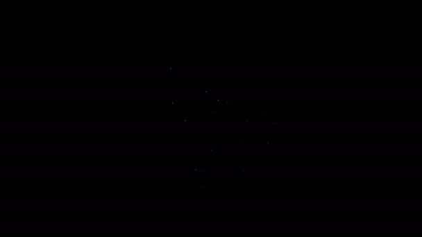 Linha branca Abelha e ícone de flor isolado no fundo preto. Comida natural doce. Abelha ou apis com símbolo de asas. Inseto voador. Animação gráfica em movimento de vídeo 4K — Vídeo de Stock
