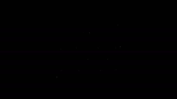 Weiße Linie Drum mit Schlagzeug-Sticks-Symbol isoliert auf schwarzem Hintergrund. Musikzeichen. Symbol für Musikinstrumente. 4K Video Motion Grafik Animation — Stockvideo