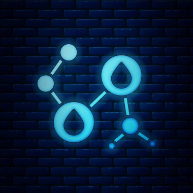 Parlayan neon molekül yağı ikonu tuğla duvar arka planında izole edilmiş. Kimya moleküllerinin yapısı. Vektör İllüstrasyonu