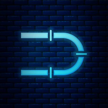 Parlayan neon endüstrisi metalik boru ikonu tuğla duvar arka planında izole edildi. Vektör İllüstrasyonu