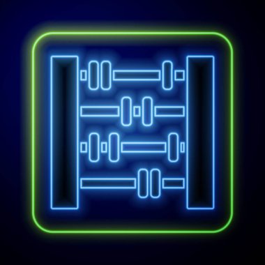 Parlayan neon abaküs simgesi mavi arkaplanda izole edildi. Geleneksel sayım çerçevesi. Eğitim işareti. Matematik okulu. Vektör İllüstrasyonu