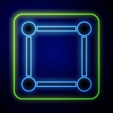 Parlayan neon geometrik figür kare simgesi mavi arkaplanda izole edildi. Soyut şekil. Geometrik süs. Vektör İllüstrasyonu