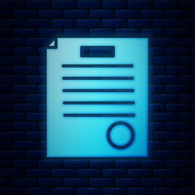 Parlayan neon. Tutuklama emri simgesi tuğla duvar arkasında izole edilmiş. Arama emri, polis raporu, mahkeme celbi. Adalet kavramı. Vektör İllüstrasyonu