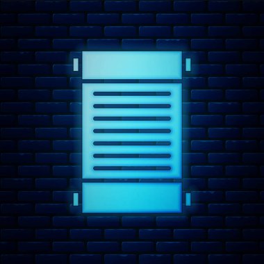 Parlayan neon kararname, kağıt, parşömen, parşömen ikonu tuğla duvar arka planında izole edilmiş. Vektör İllüstrasyonu