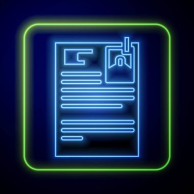 Parlayan neon renkli davalı kağıt ikonu mavi arka planda izole edildi. Vektör İllüstrasyonu