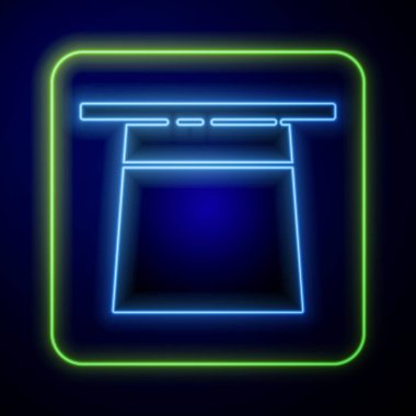 Parlayan neon büyücüsü şapka simgesi mavi arkaplanda izole edildi. Sihir numarası. Gizemli eğlence konsepti. Vektör İllüstrasyonu