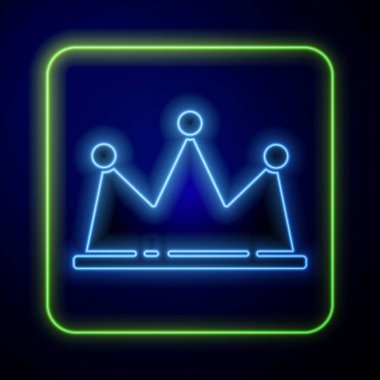 Parlayan neon Crown simgesi mavi arkaplanda izole edildi. Vektör İllüstrasyonu