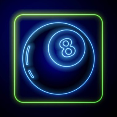 Mavi arkaplanda, karar verme ikonu için öngörülerin parlayan neon sihirli küresi izole edildi. Kristal küre. Vektör İllüstrasyonu