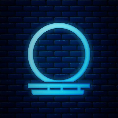 Duvarda izole edilmiş ayna ikonu olan parlak neon makyaj tozu. 8 Mart. Uluslararası Mutlu Kadınlar Günü. Vektör İllüstrasyonu