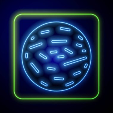 Parlayan neon gezegen Venüs ikonu mavi arka planda izole edildi. Vektör İllüstrasyonu