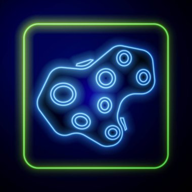 Parlayan neon göktaşı simgesi mavi arkaplanda izole edildi. Vektör İllüstrasyonu