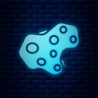 Parlayan neon göktaşı simgesi tuğla duvar arkasında izole edilmiş. Vektör İllüstrasyonu