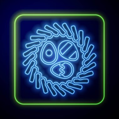 Mavi arka planda izole edilmiş hasır bir yuva simgesinde parlayan neon Paskalya yumurtası. Mutlu Paskalyalar. Vektör İllüstrasyonu